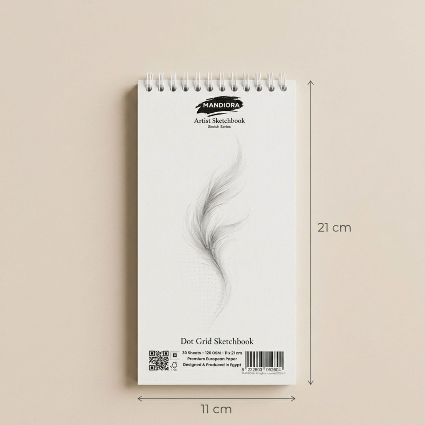 Mandiora Dot Grid Sketchbook 120 GSM 11×21 cm | Premium Artist Spiral Sketch Pad