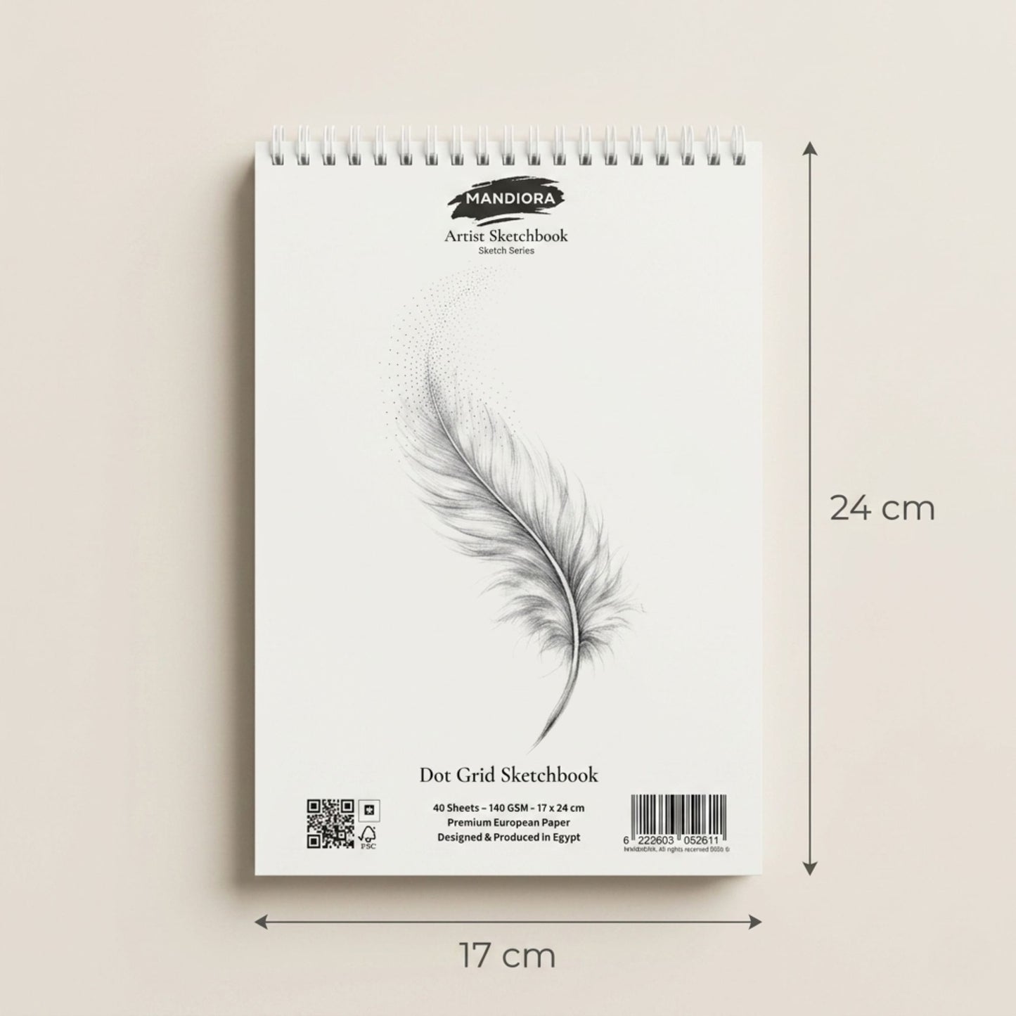 Mandiora Dot Grid Sketchbook 140 GSM 17×24 cm | Premium Artist Spiral Sketch Pad