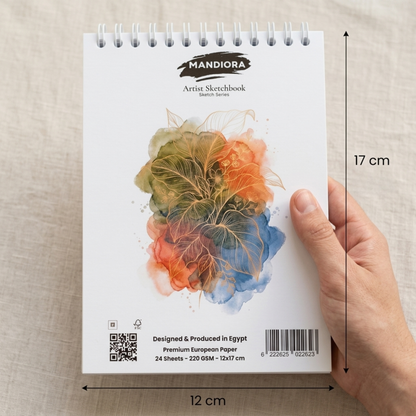 Mandiora دفتر اسكتش – 12 × 17 سم – طولى – 220 جرام (متعدد الاستخدام)