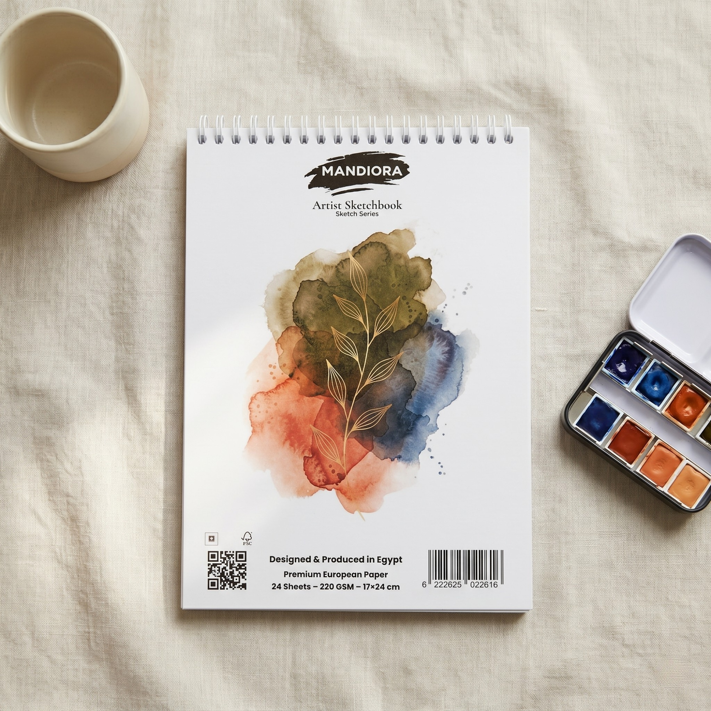 Mandiora دفتر اسكتش – 17 × 24 سم – طولى – 220 جرام (متعدد الاستخدام)