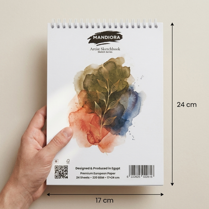 Mandiora دفتر اسكتش – 17 × 24 سم – طولى – 220 جرام (متعدد الاستخدام)