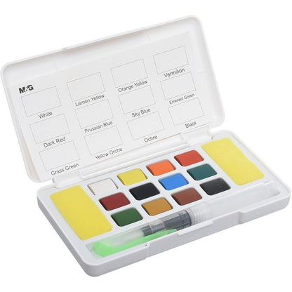 M&G Chenguang Solid Watercolor Paint Set 12 Colors with Water Brush | Bright Watercolor Kit APL976N0