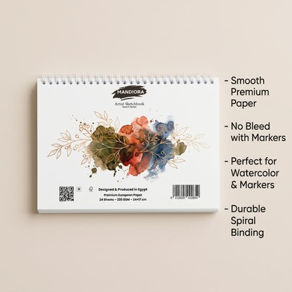 Mandiora دفتر اسكتش – 24 × 17 سم – عرضى – 220 جرام (متعدد الاستخدام)