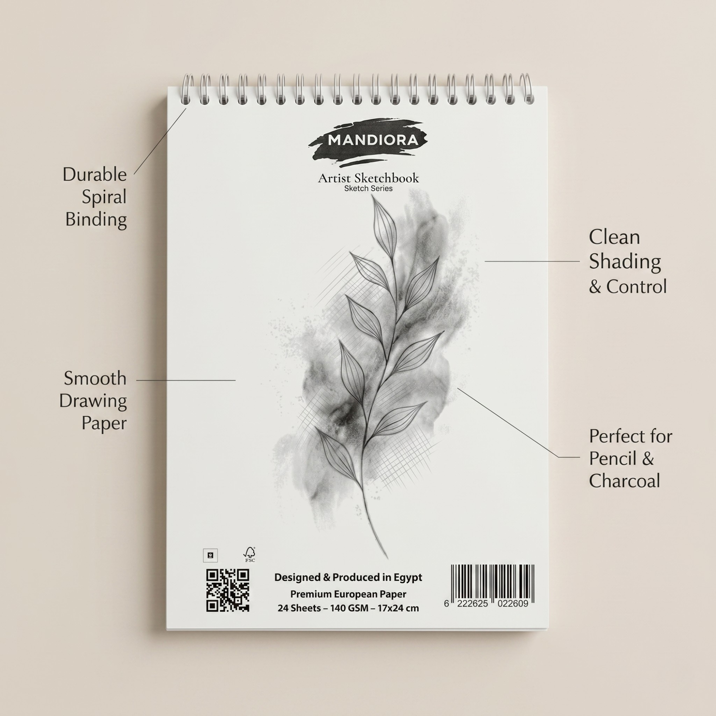 Mandiora Artist Sketchbook – 17 × 24 cm –Portrait– 140 GSM (Drawing)