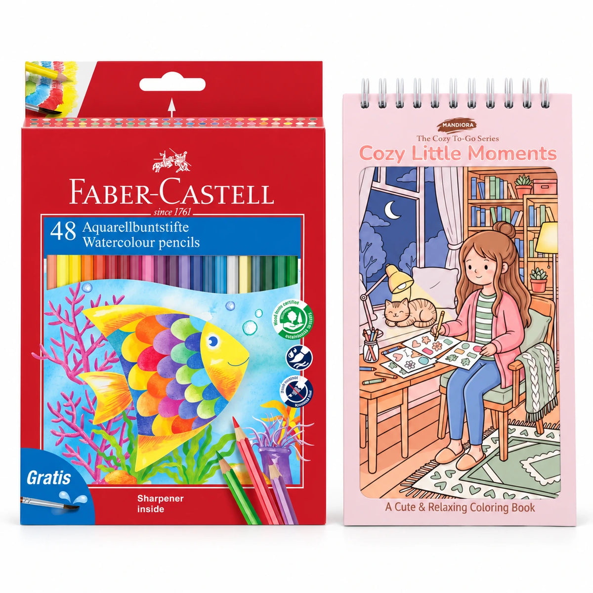 كتاب Cozy Little Moments وألوان فابر كاستل الخشبية المائية