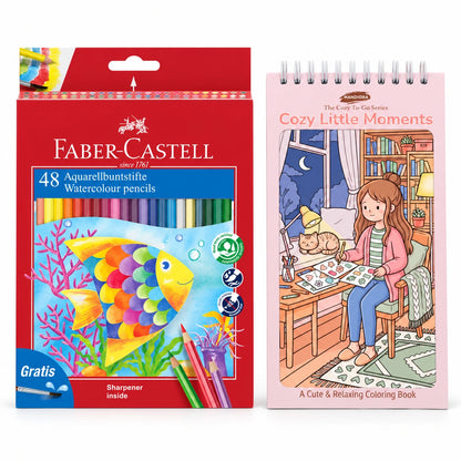 كتاب Cozy Little Moments وألوان فابر كاستل الخشبية المائية