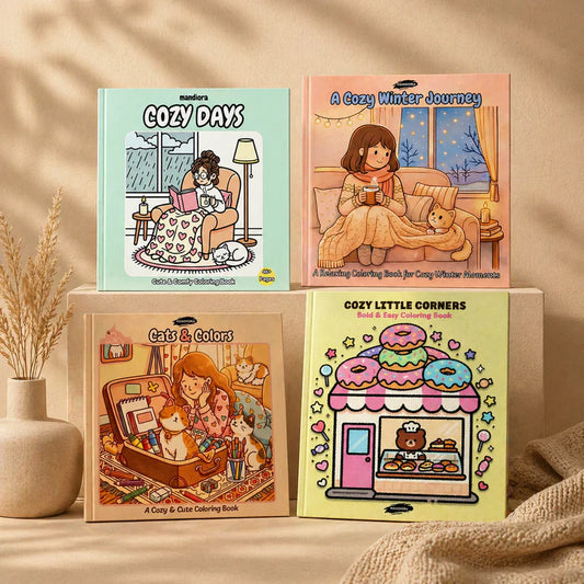 Mandiora Cozy Coloring Set | 24 Dual Tip Markers + Any 2 Coloring Books
