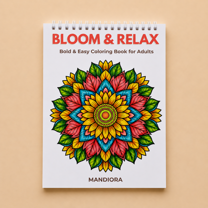 Bloom & Relax Coloring Book | Bold & Easy Floral Designs for Relaxation | Mandiora