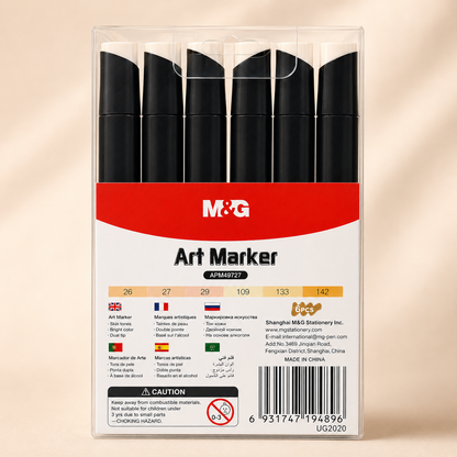 M&G Art Marker Set – 6 Skin Tone Colors Dual Tip Alcohol-Based | APM49727