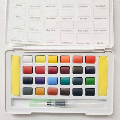 M&G Chenguang Solid Watercolor Paint Set 24 Colors with Water Brush | Bright Watercolor Kit APL976P1
