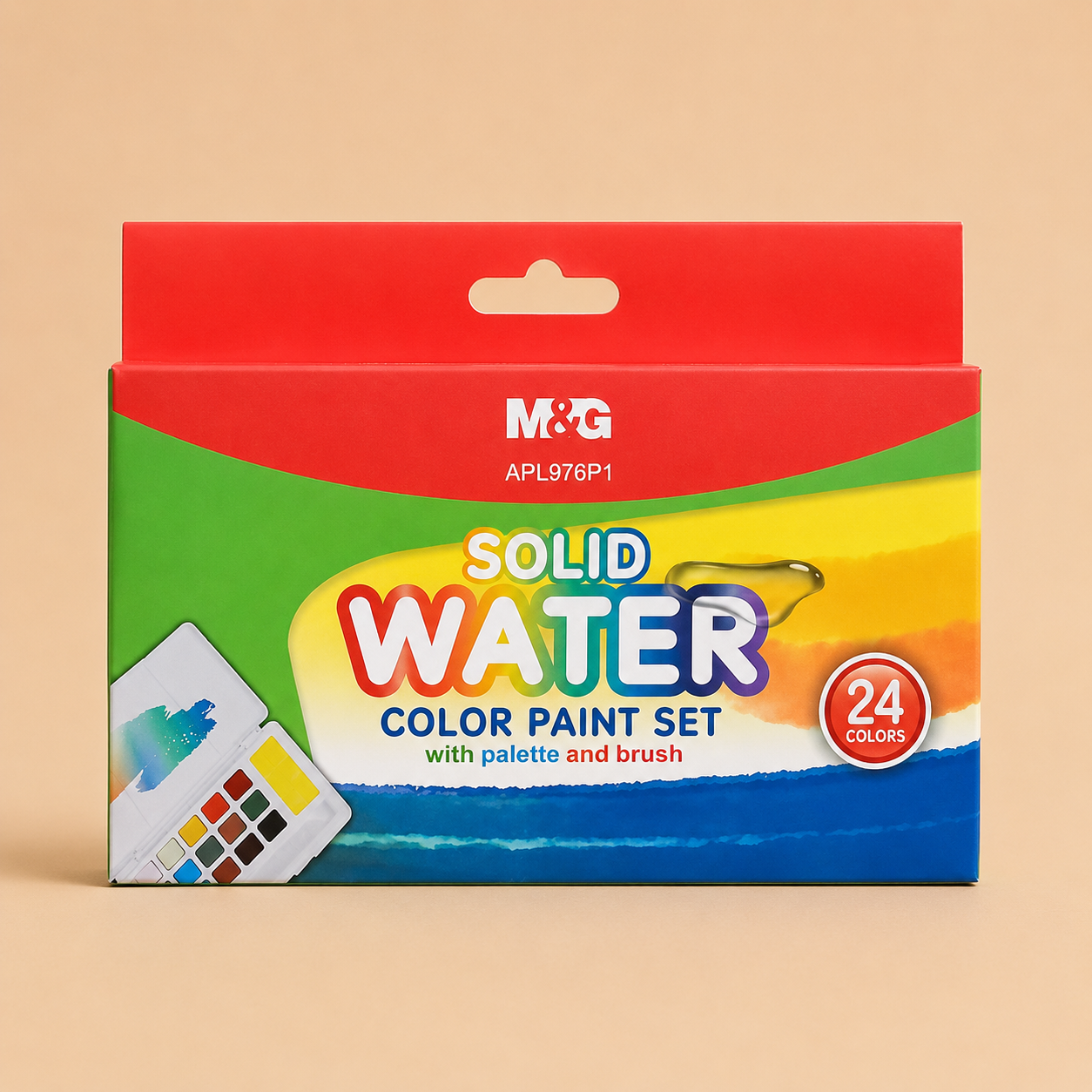 M&G Chenguang Solid Watercolor Paint Set 24 Colors with Water Brush | Bright Watercolor Kit APL976P1