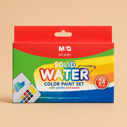 M&G Chenguang Solid Watercolor Paint Set 24 Colors with Water Brush | Bright Watercolor Kit APL976P1