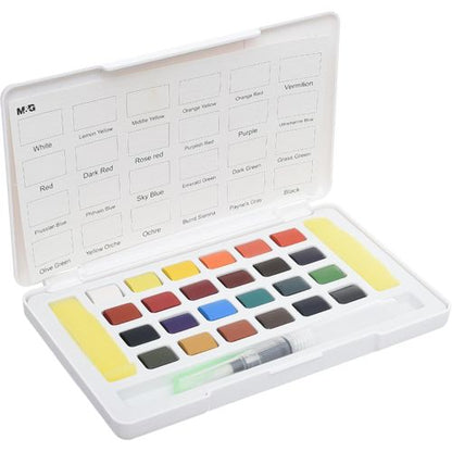 M&G Chenguang Solid Watercolor Paint Set 24 Colors with Water Brush | Bright Watercolor Kit APL976P1