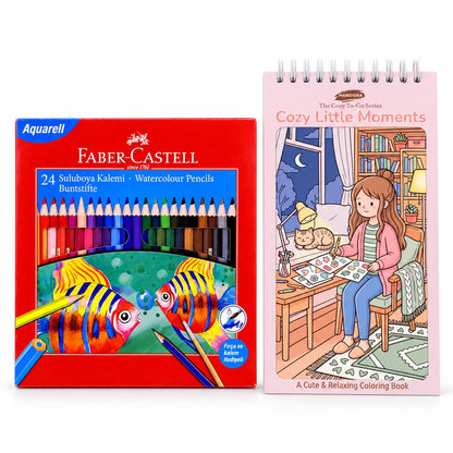 كتاب Cozy Little Moments وألوان فابر كاستل الخشبية المائية