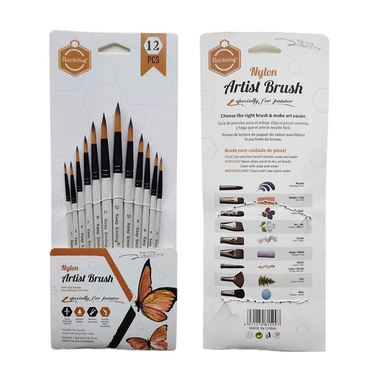 Keep Smiling 12-Piece Nylon Artist Brush Set