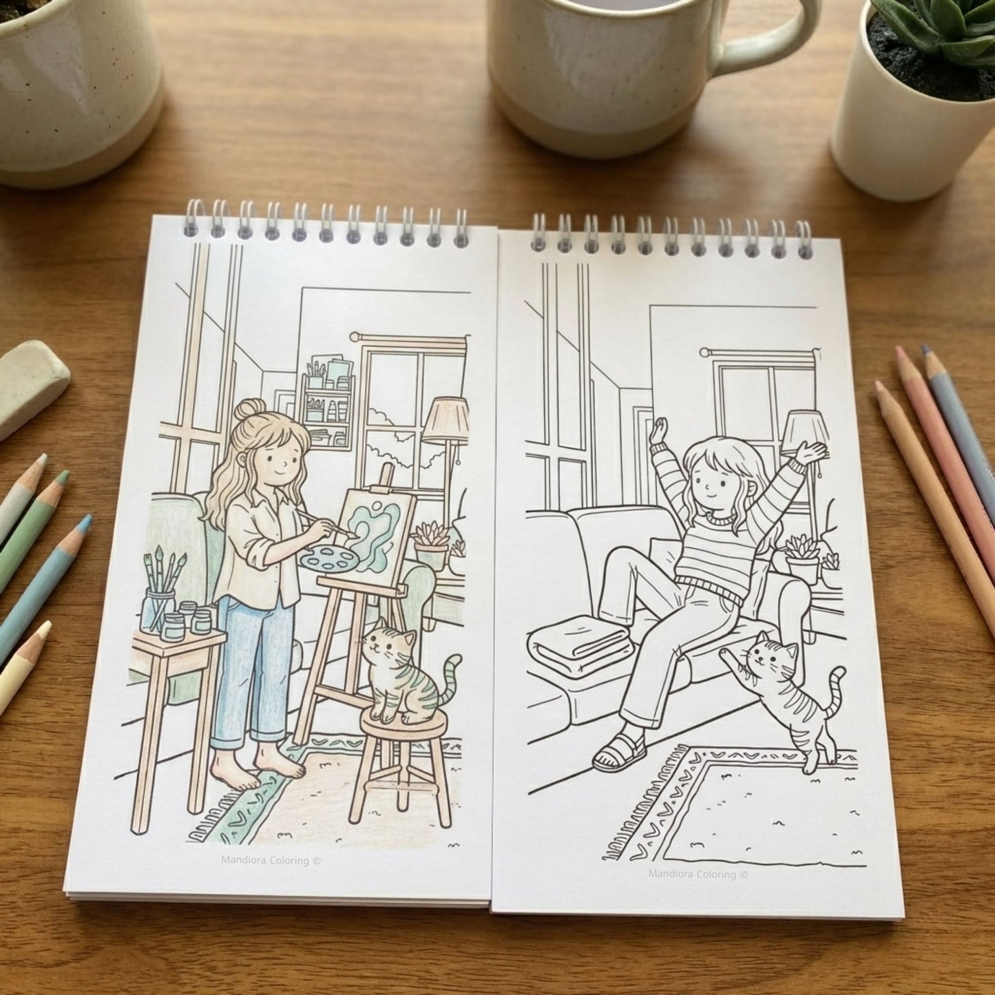 Cozy Little Moments | Pocket Size Relaxing Coloring Book | Mandiora