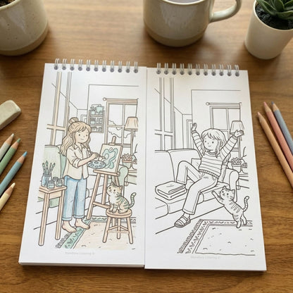 Cozy Little Moments | Pocket Size Relaxing Coloring Book | Mandiora