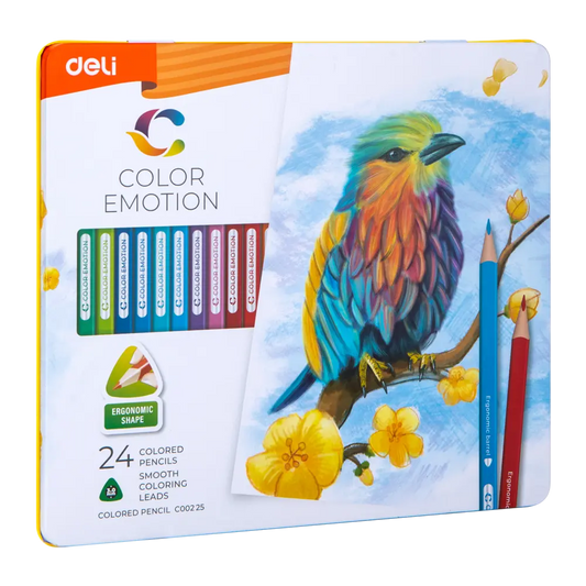 Deli Color Emotion طقم أقلام تلوين 24 لون | أقلام رسم احترافية في علبة معدنية