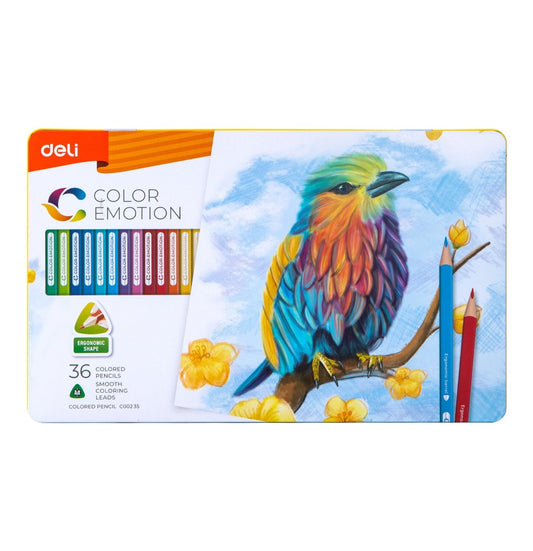 Deli Color Emotion طقم أقلام تلوين 36 لون | أقلام رسم احترافية في علبة معدنية