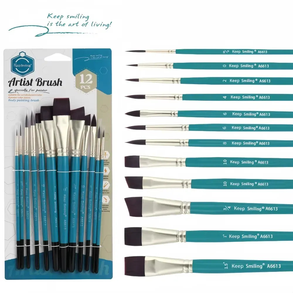Keep Smiling Artist Brush Set 12 Pieces | Professional Paint Brushes A6613