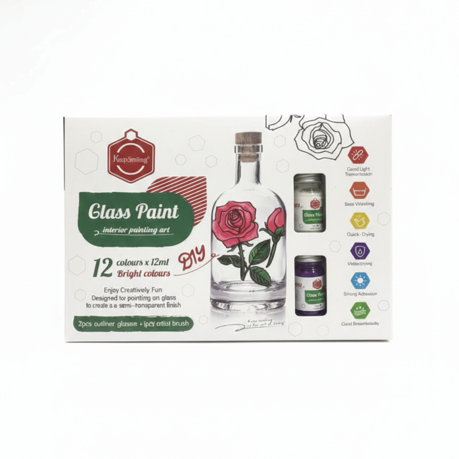 Keep Smiling DIY Glass Paint Set 12 Colors 12ml | Glass Art & Decoration Kit