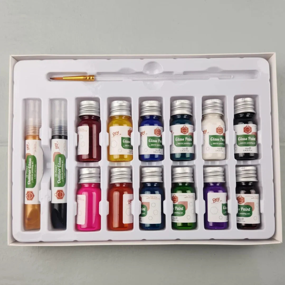 Keep Smiling DIY Glass Paint Set 12 Colors 12ml | Glass Art & Decoration Kit