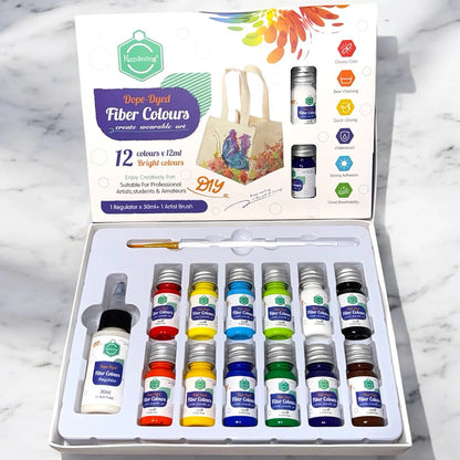 Keep Smiling Fiber Colours Set 12 Colors 12ml | Fabric & DIY Textile Paint Kit