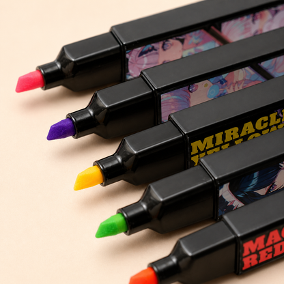 M&G Black Cube Highlighter Set – 5 Fluorescent Colors Anime Design | AHMU1675