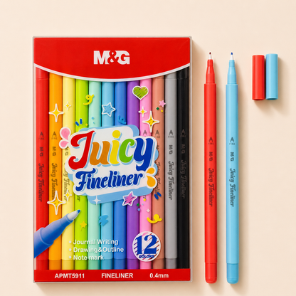 M&G Juicy Fineliner Pens Set – 12 Colors 0.4mm Fine Tip | APMT5911