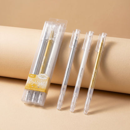 M&G Metallic Gel Highlighter Pens Set – 3 Colors (Gold, Silver, White) | AGPY5573