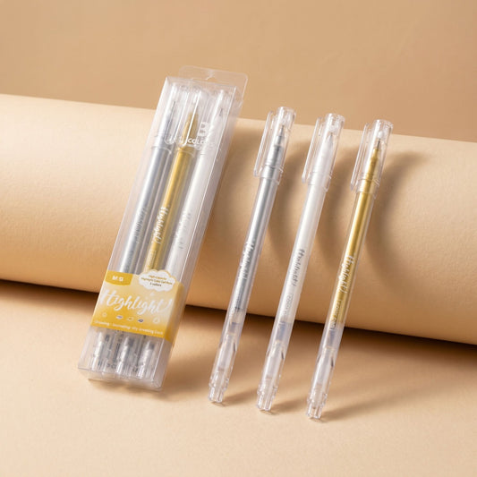M&G Metallic Gel Highlighter Pens Set – 3 Colors (Gold, Silver, White) | AGPY5573