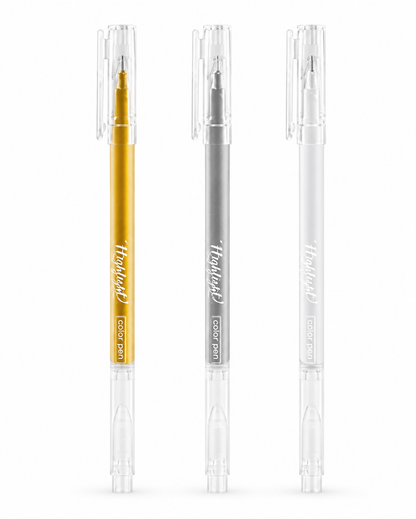 M&G Metallic Gel Highlighter Pens Set – 3 Colors (Gold, Silver, White) | AGPY5573