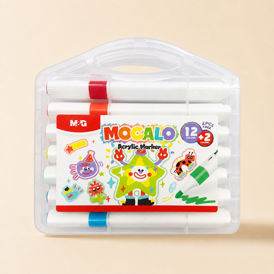 M&G Mocalo Acrylic Markers 12 Colors + 2 Bonus | Smooth Vibrant Coloring Pens | APMT80K4