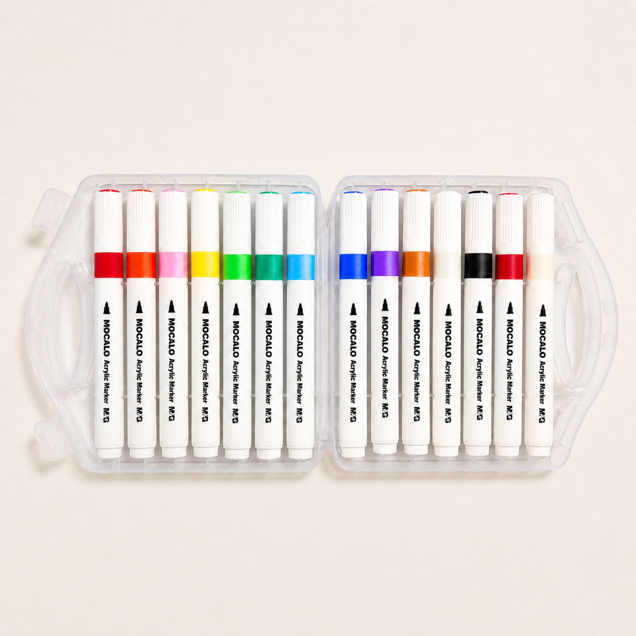 M&G Mocalo Acrylic Markers 12 Colors + 2 Bonus | Smooth Vibrant Coloring Pens | APMT80K4