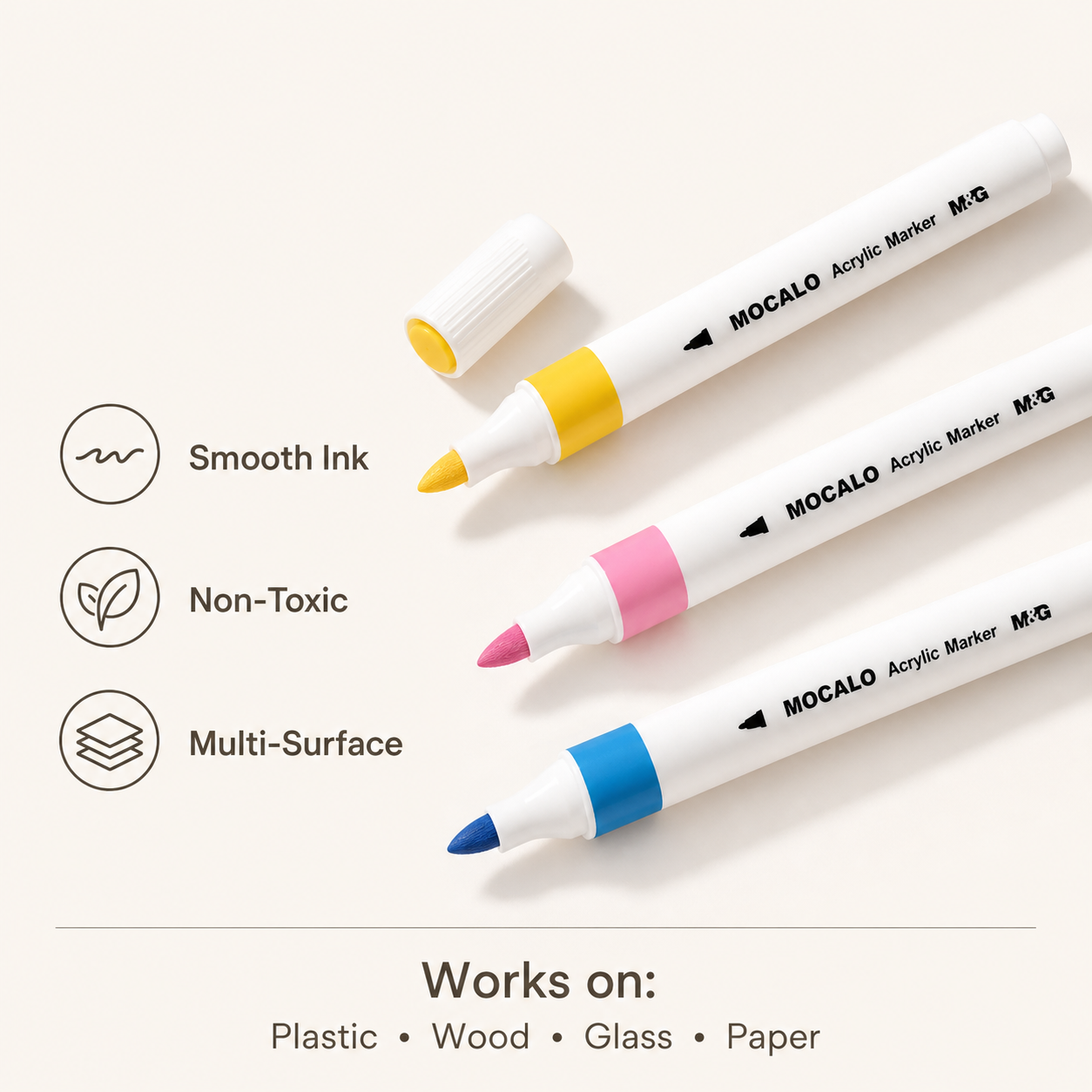 M&G Mocalo Acrylic Markers 36 Colors + 6 Bonus | Smooth Vibrant Coloring Pens | APMT80K6