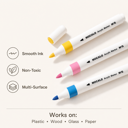M&G Mocalo Acrylic Markers 36 Colors + 6 Bonus | Smooth Vibrant Coloring Pens | APMT80K6