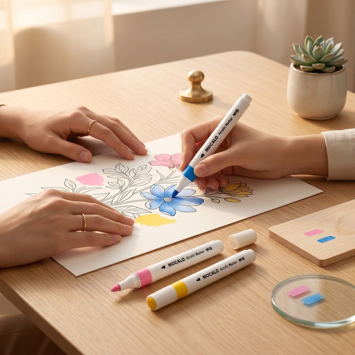 M&G Mocalo Acrylic Markers 36 Colors + 6 Bonus | Smooth Vibrant Coloring Pens | APMT80K6