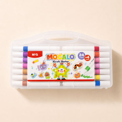 M&G Mocalo Acrylic Markers 24 Colors + 4 Bonus | Smooth Vibrant Coloring Pens | APMT80K5
