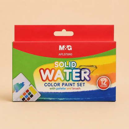 M&G Chenguang Solid Watercolor Paint Set 12 Colors with Water Brush | Bright Watercolor Kit APL976N0