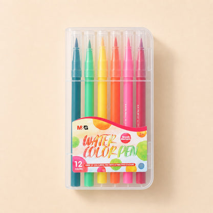 M&G Watercolor Brush Markers 12 Colors | Smooth Blending Coloring Pens | ACP901CC