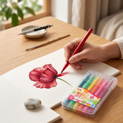 M&G Watercolor Brush Markers 12 Colors | Smooth Blending Coloring Pens | ACP901CC