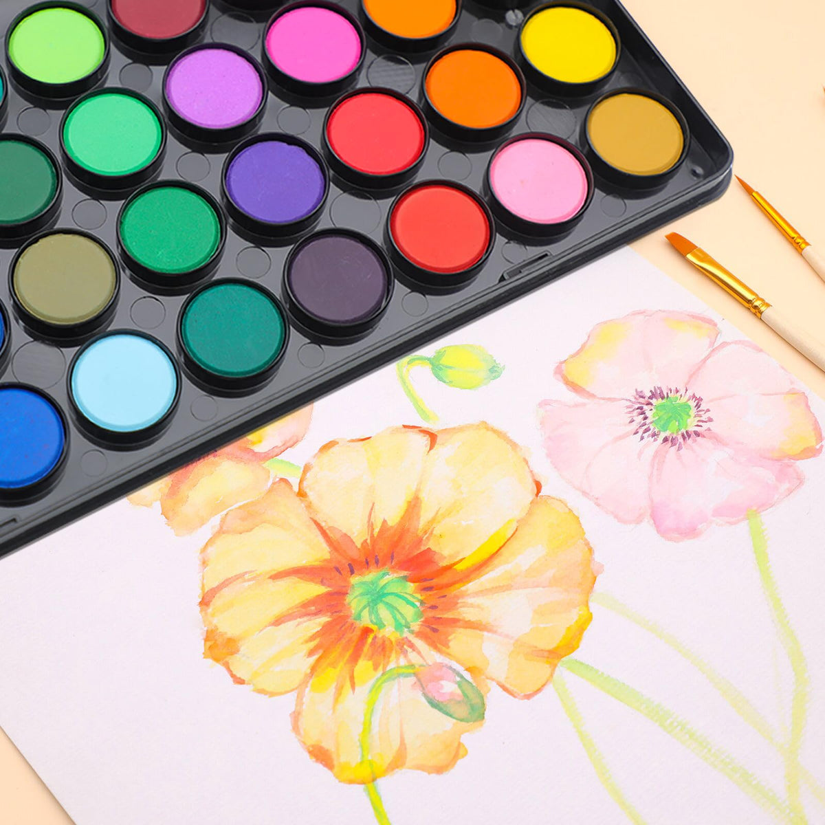 M&G Watercolor Paint Set 36 Colors | Portable Watercolor Palette with Brush | APLN976K2
