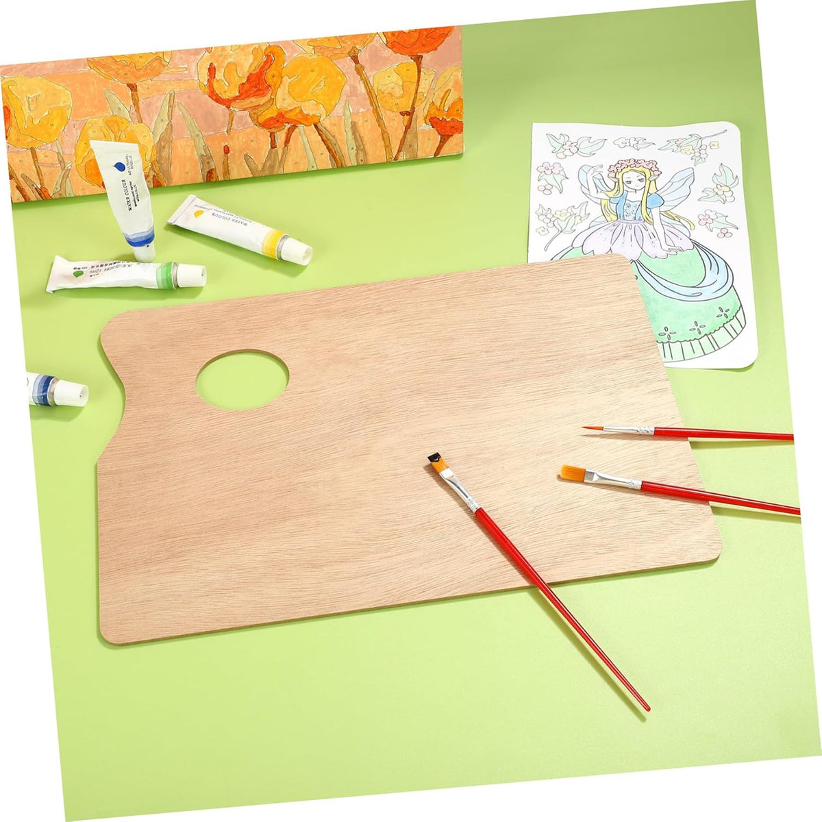 Rectangular Wooden Artist Paint Palette 30 × 20 cm | Professional Mixing Palette