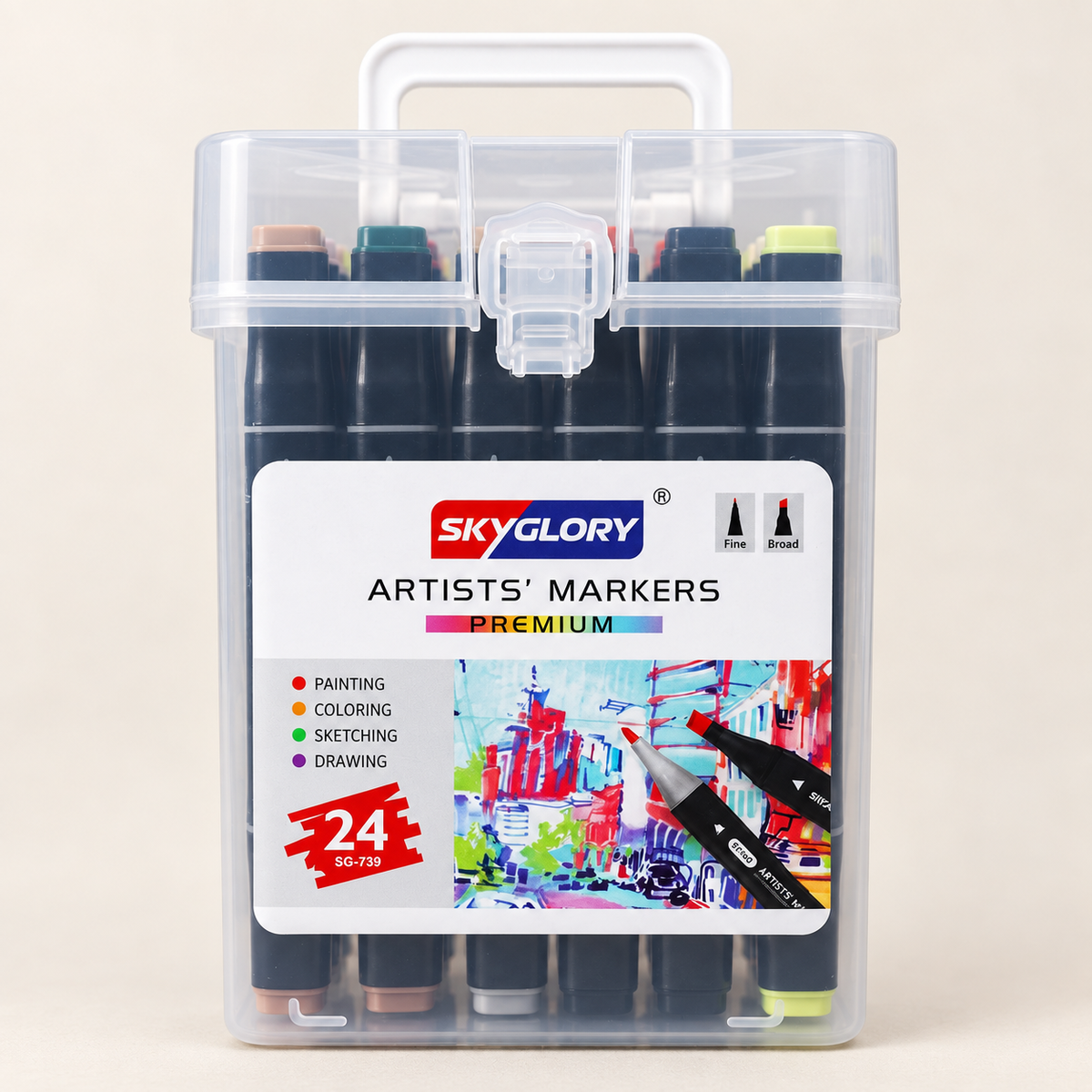 Skyglory Artists’ Markers Premium | 24 Colors | Dual Tip Fine & Broad