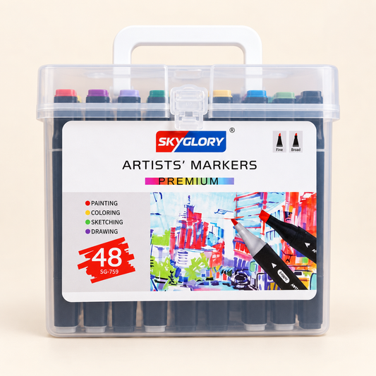 Skyglory Artists’ Markers Premium | 48 Colors | Dual Tip Fine & Broad
