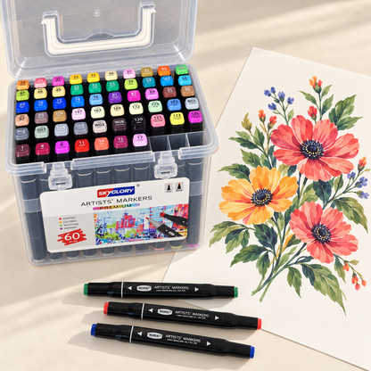 Skyglory Artists’ Markers Premium | 60 Colors | Dual Tip Fine & Broad | SG-759