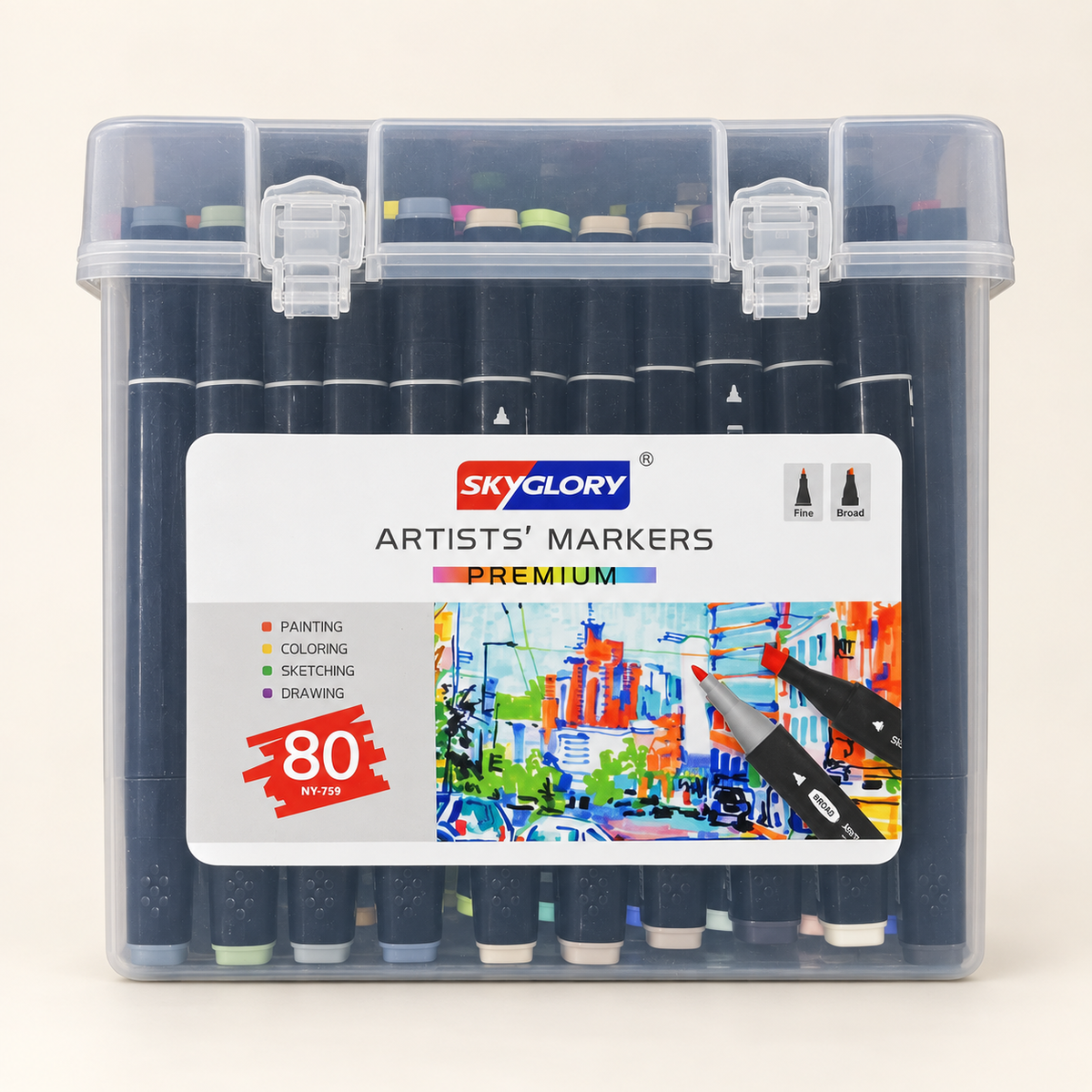 Skyglory Artists’ Markers Premium | 80 Colors | Dual Tip Fine & Broad | NY-759