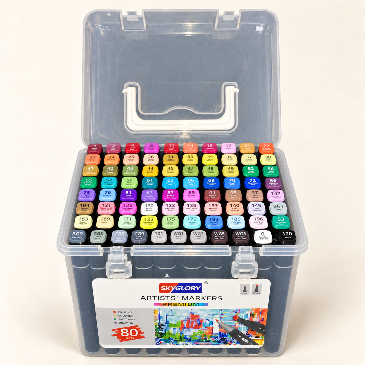 Skyglory Artists’ Markers Premium | 80 Colors | Dual Tip Fine & Broad | NY-759