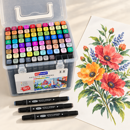 Skyglory Artists’ Markers Premium | 80 Colors | Dual Tip Fine & Broad | NY-759