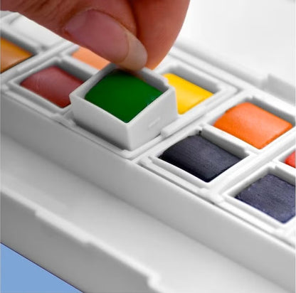 Superior Solid Watercolor Paint Set 12 Colors with Water Brush | Bright Watercolor Kit